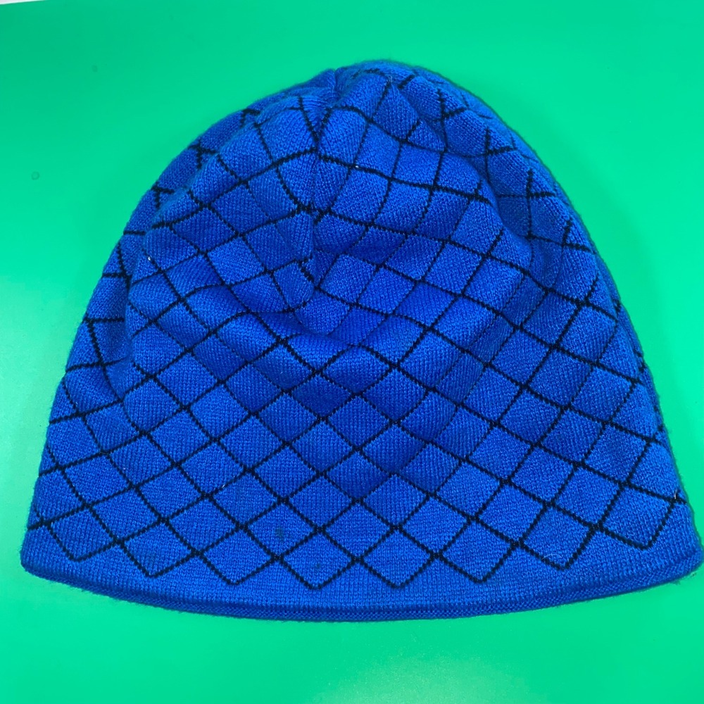 PUGS Blue‎ Knit Beanie Hat Diamond Pattern Acrylic Polyester Blend